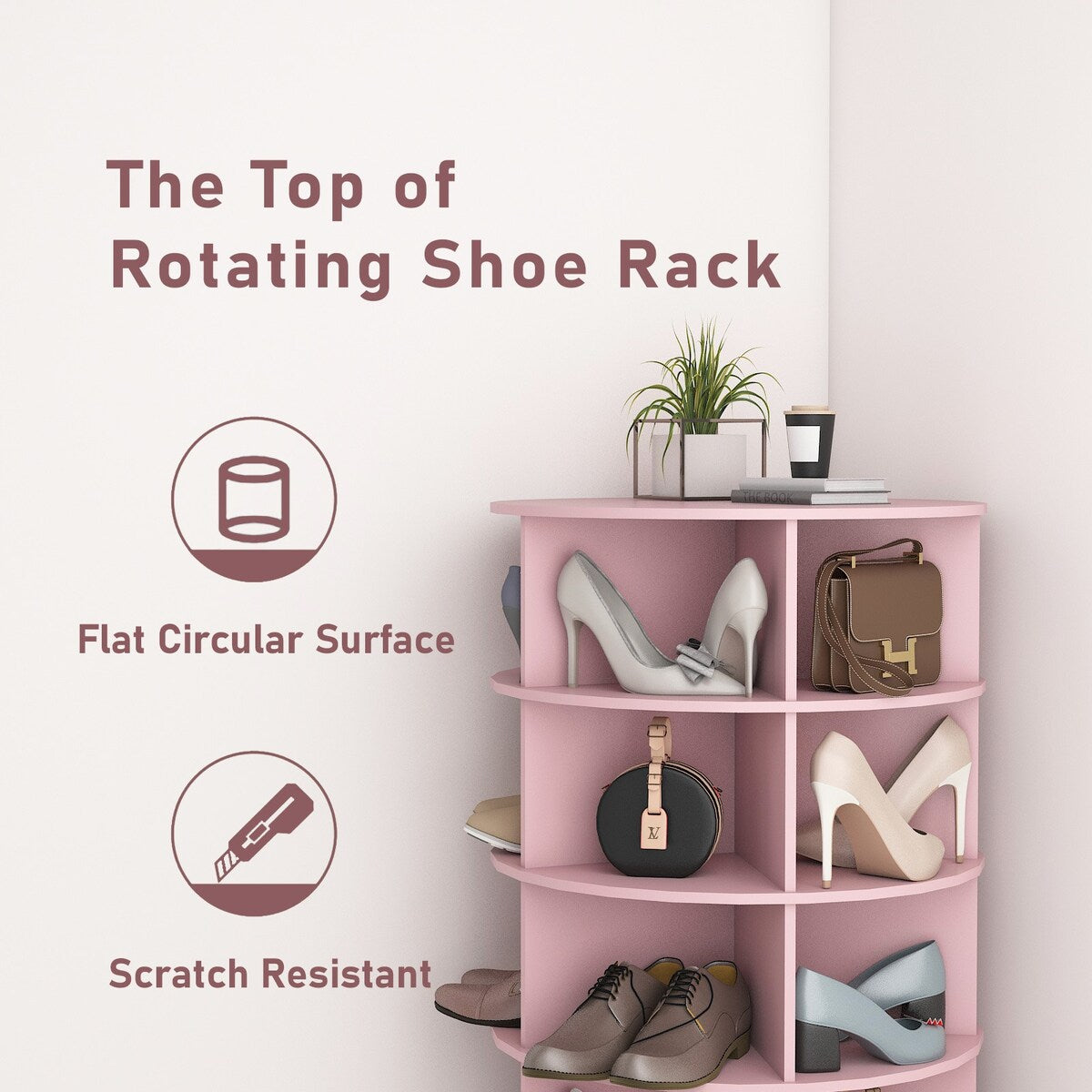 360 Pink Rotating Shoe Cabinet With 7 Layers