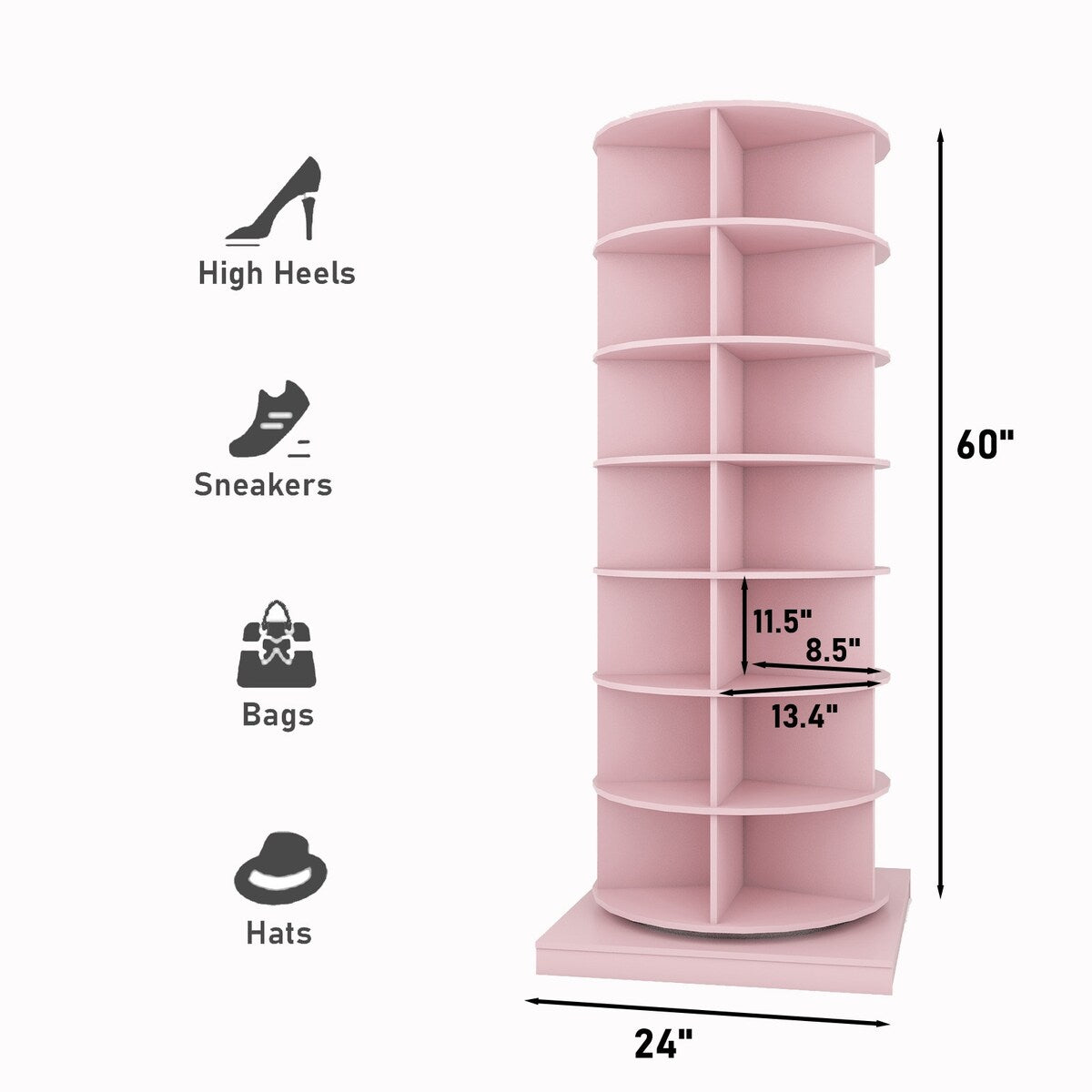 360 Pink Rotating Shoe Cabinet With 7 Layers