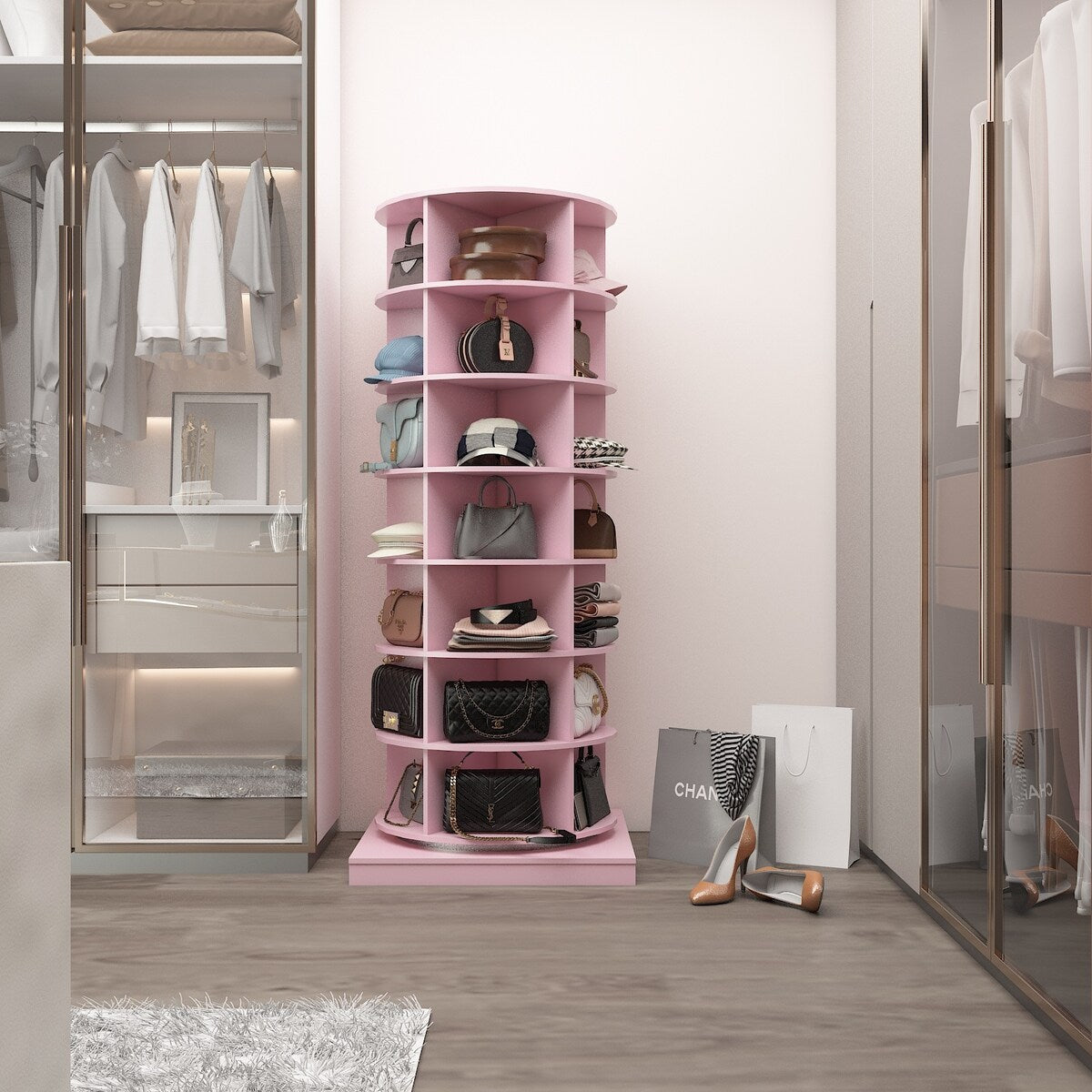 360 Pink Rotating Shoe Cabinet With 7 Layers
