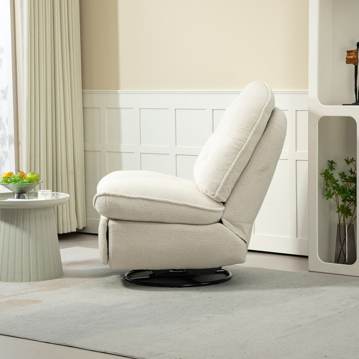 360° Swivel Recliner Adjustable Chair Chenille Glider Swivel Reclining Sofa Chair with Black Metal Round Base