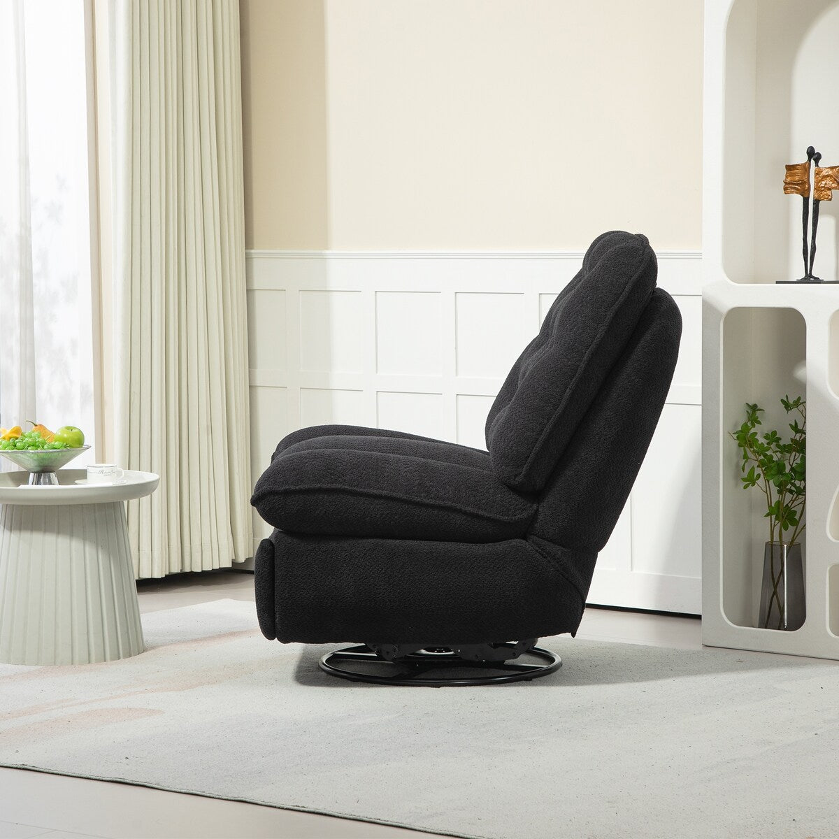 360° Swivel Recliner Adjustable Chair Chenille Glider Swivel Reclining Sofa Chair with Black Metal Round Base