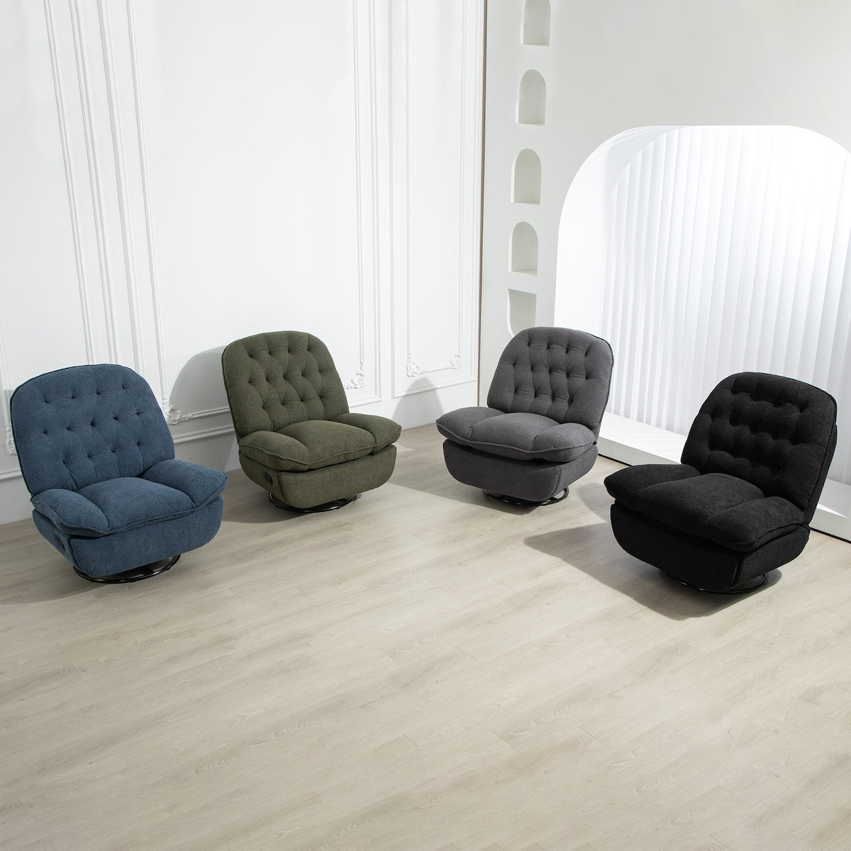 360° Swivel Recliner Adjustable Chair Chenille Glider Swivel Reclining Sofa Chair with Black Metal Round Base