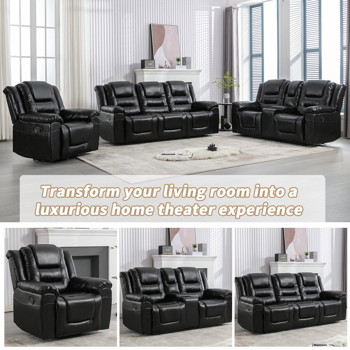 360° Swivel and Rocking Home Theater Recliner: Manual Recliner Chair with Wide Armrest