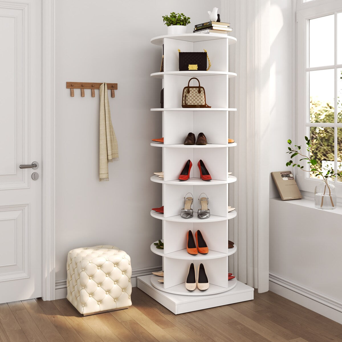 360°Rotating Shoe Cabinet 7 layers Holds Up to 28 Paris of Shoes