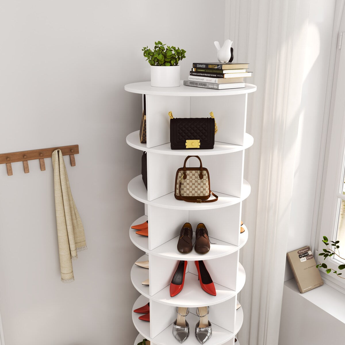 360°Rotating Shoe Cabinet 7 layers Holds Up to 28 Paris of Shoes