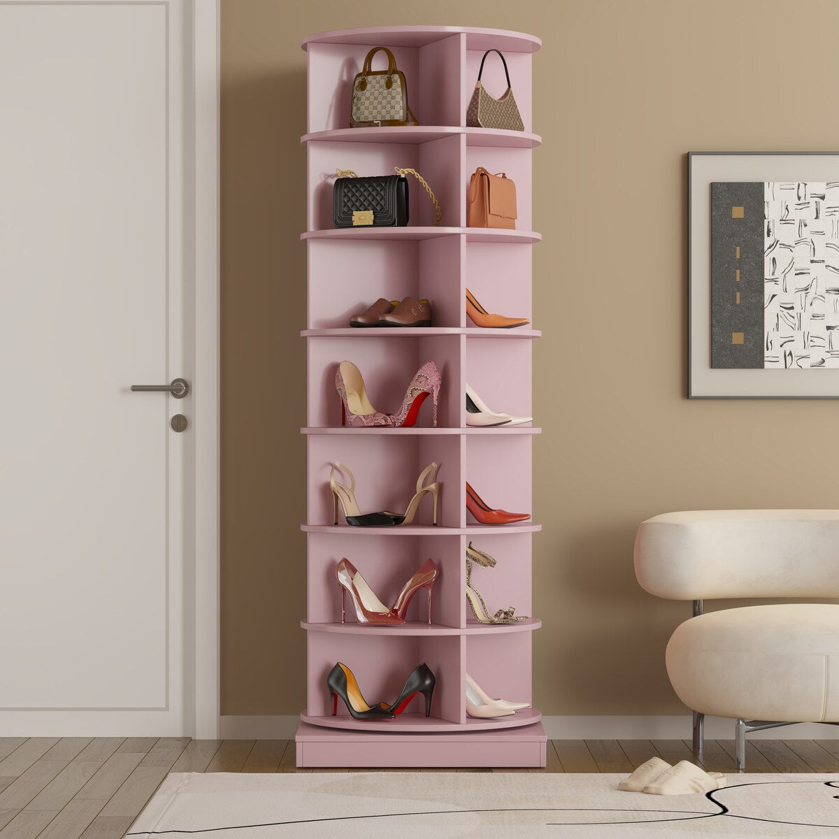 360°Rotating Shoe Cabinet 7 layers Holds Up to 28 Paris of Shoes