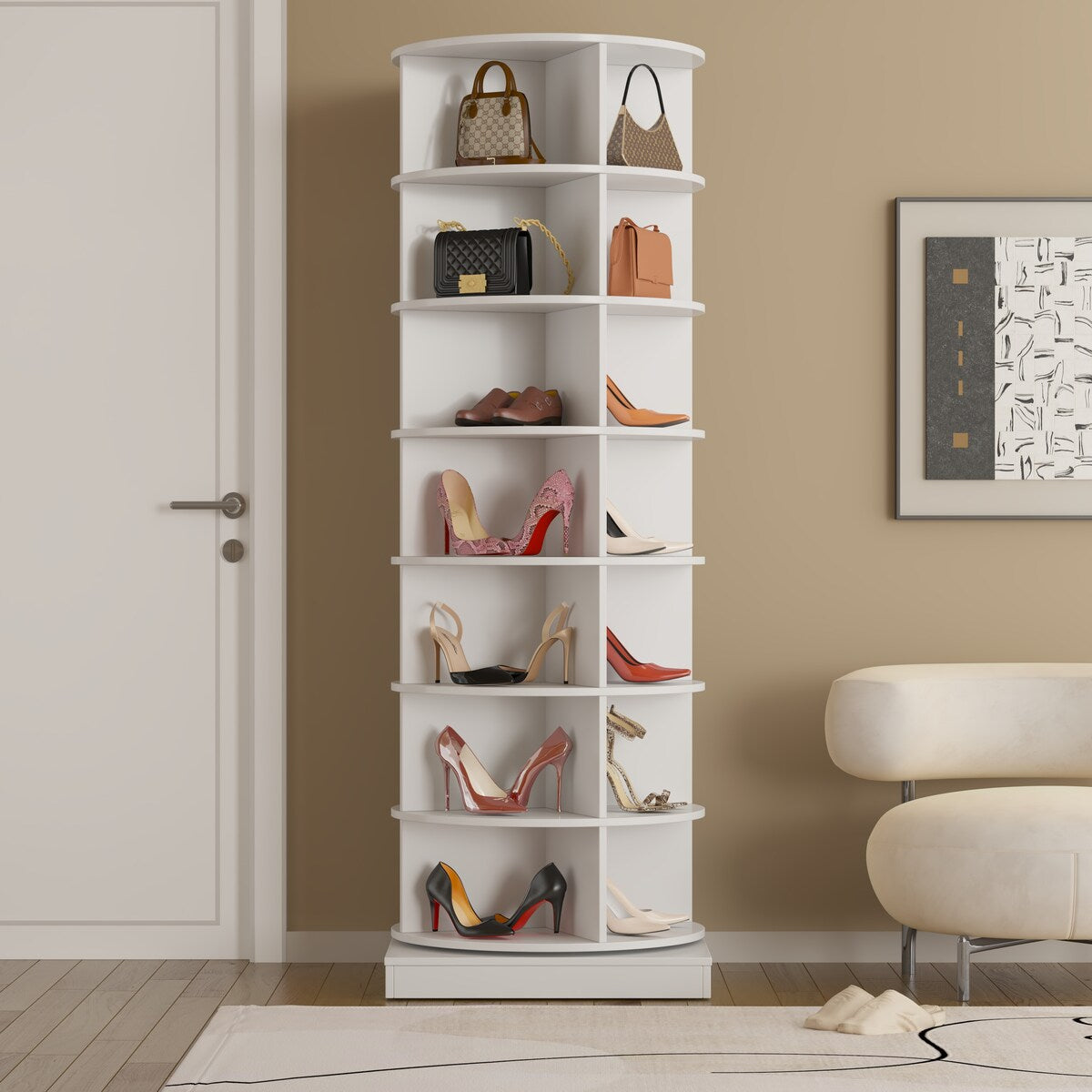 360°Rotating Shoe Cabinet 7 layers Holds Up to 28 Paris of Shoes