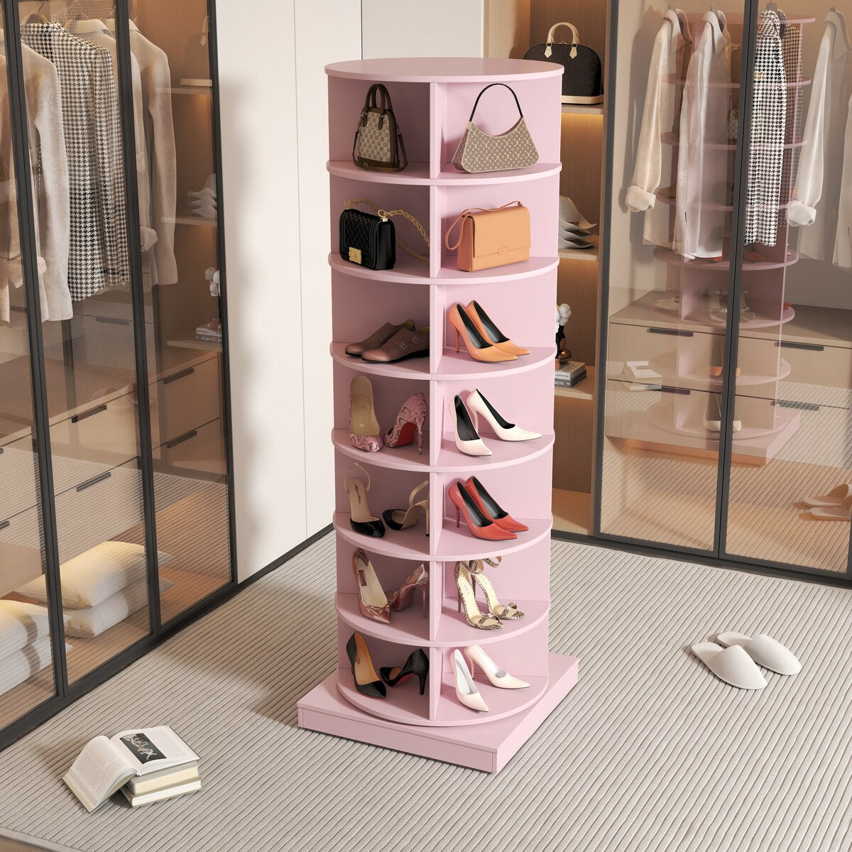 360°Rotating Shoe Cabinet 7 layers Holds Up to 28 Paris of Shoes