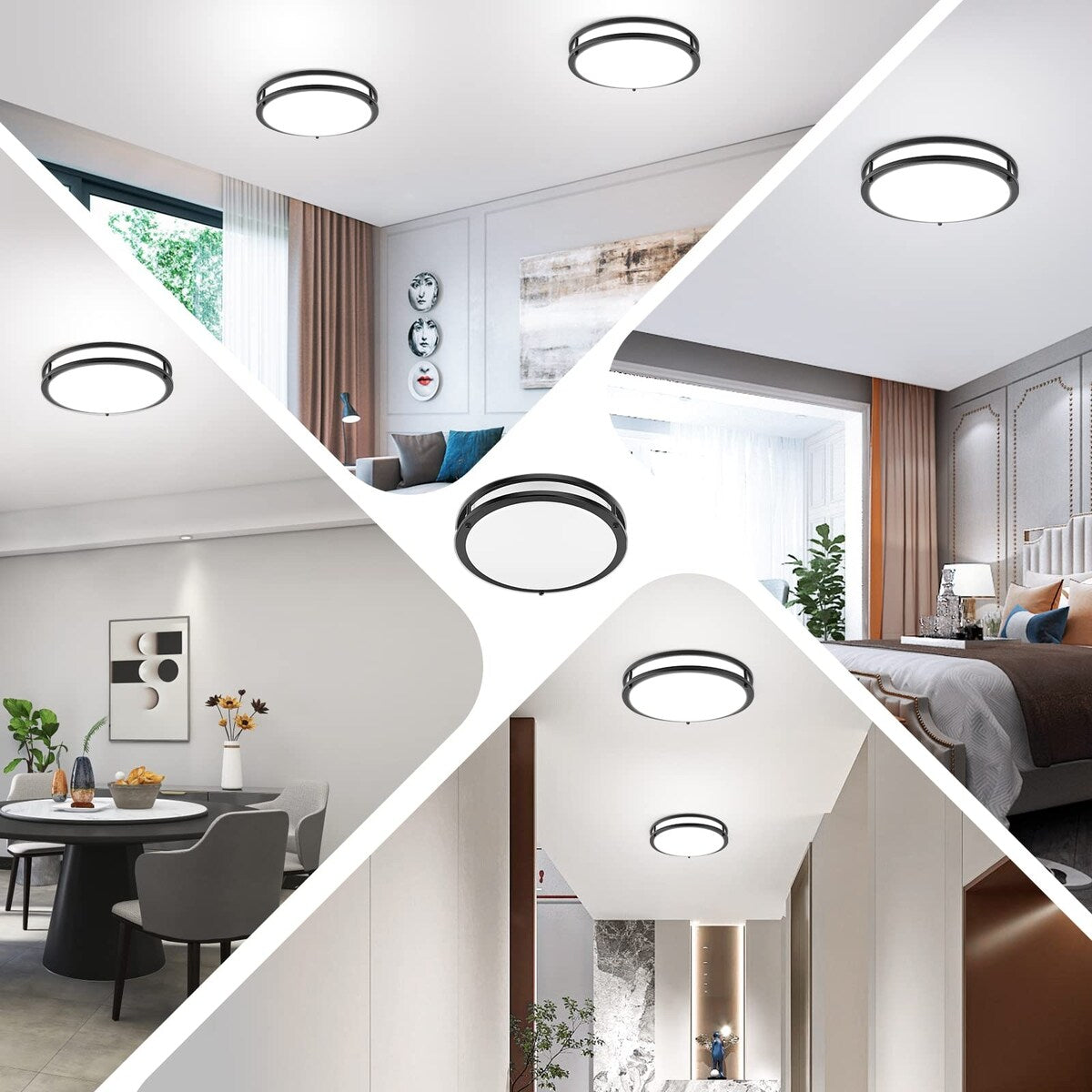 36W 3600lm Super Bright LED Ceiling Light Fixtures, Modern Black Flush Mount Ceiling Lights Daylight White 5000K, 2 Packs