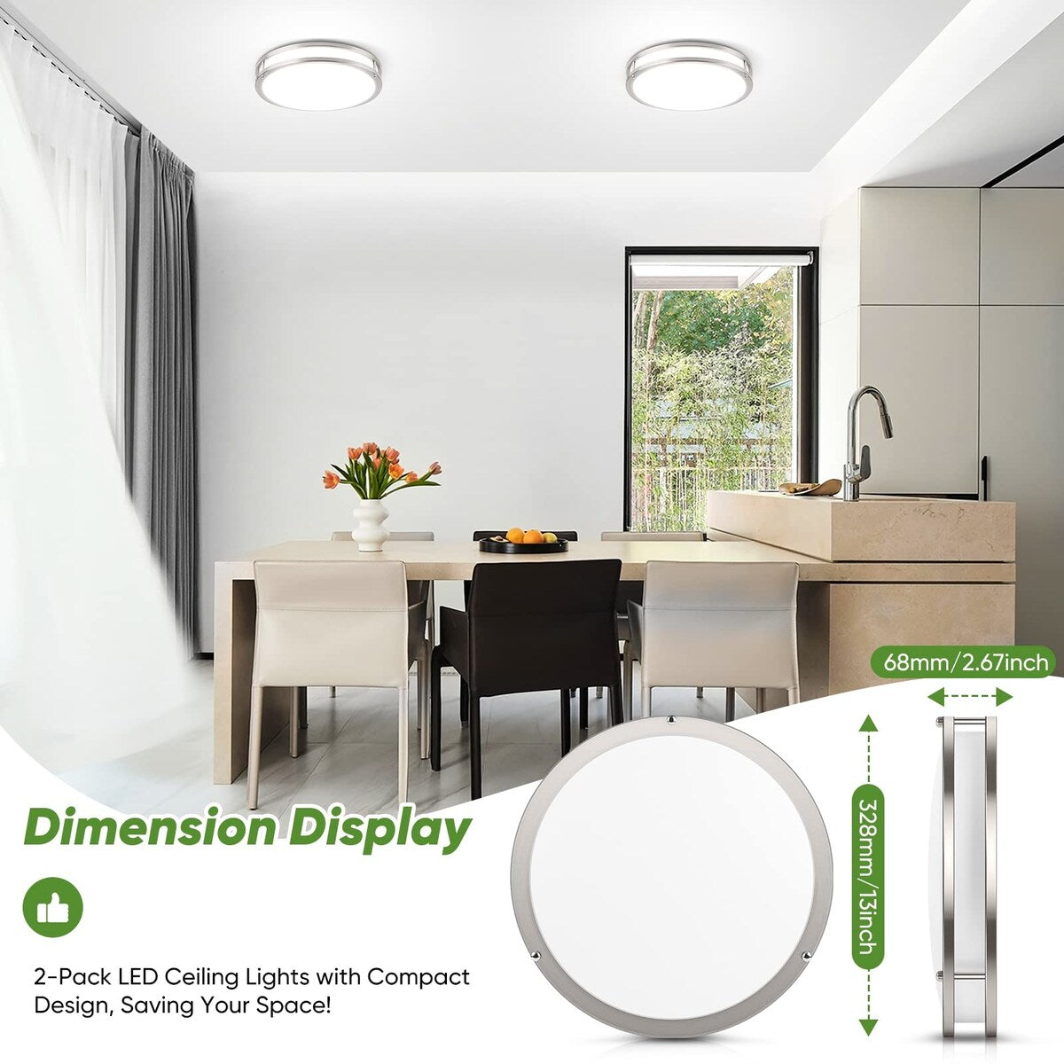 36W 3600lm Super Bright LED Ceiling Light Fixtures, Modern Black Flush Mount Ceiling Lights Daylight White 5000K, 2 Packs