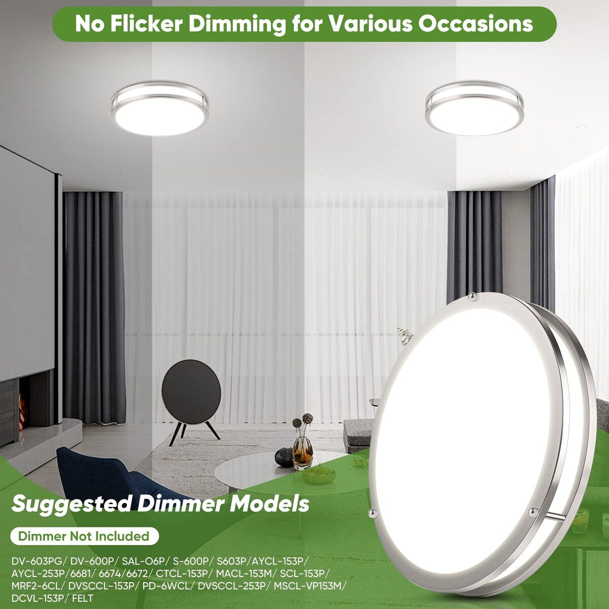 36W 3600lm Super Bright LED Ceiling Light Fixtures, Modern Black Flush Mount Ceiling Lights Daylight White 5000K, 2 Packs