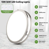 36W 3600lm Super Bright LED Ceiling Light Fixtures, Modern Black Flush Mount Ceiling Lights Daylight White 5000K, 2 Packs