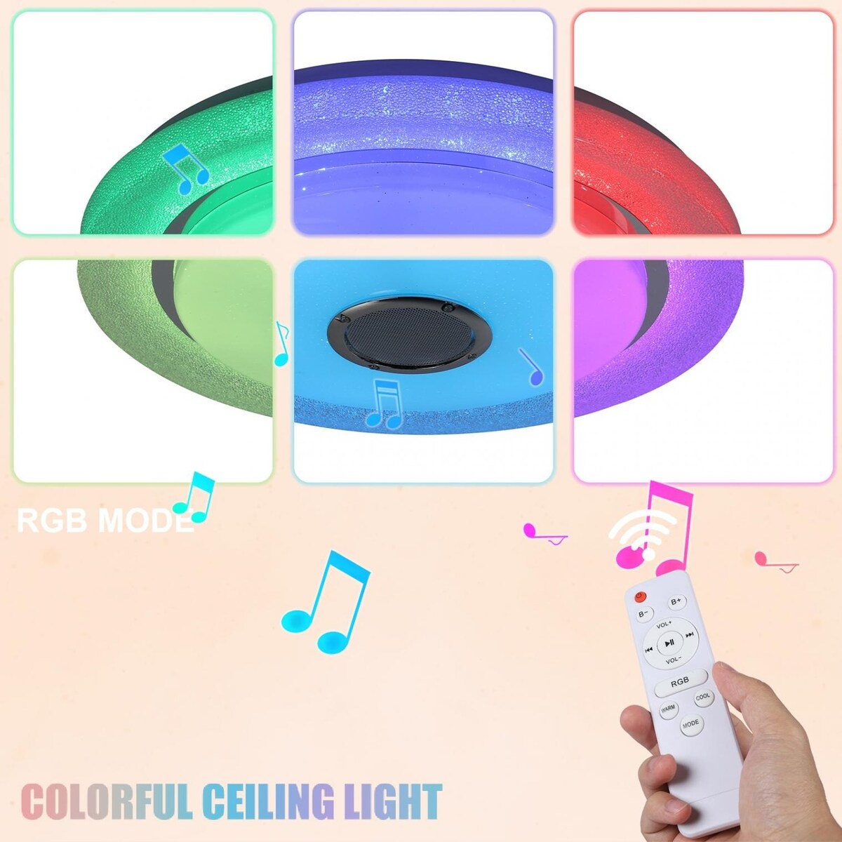 36W LED Music Ceiling Light With Bluetooth Speaker For Kids Room Bedroom