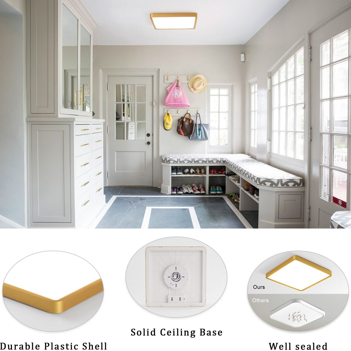 36 Watts Square Ultra-thin Selectable LED Flush Mount Ceiling Light for Dining Room Living Room Bedroom Kitchen - 11.81