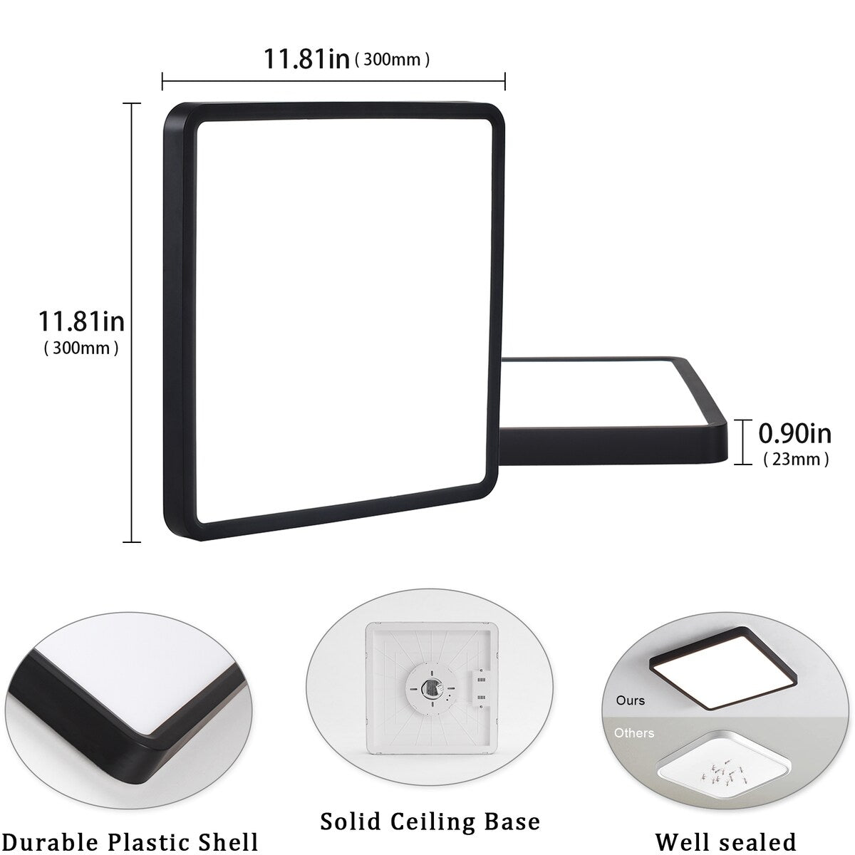 36 Watts Square Ultra-thin Selectable LED Flush Mount Ceiling Light for Dining Room Living Room Bedroom Kitchen - 11.81