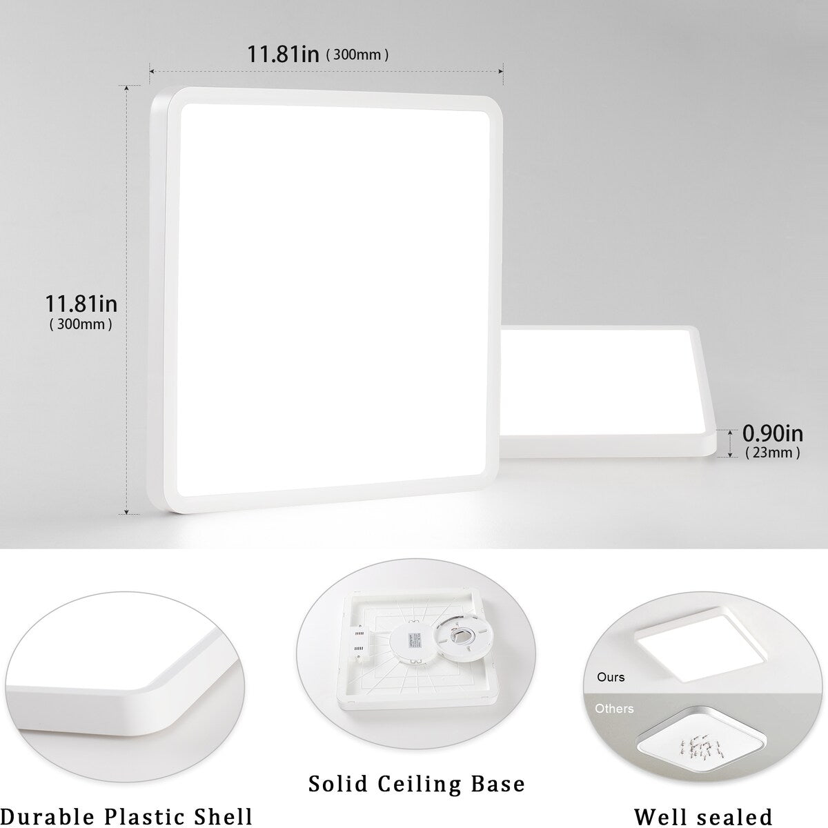 36 Watts Square Ultra-thin Selectable LED Flush Mount Ceiling Light for Dining Room Living Room Bedroom Kitchen - 11.81