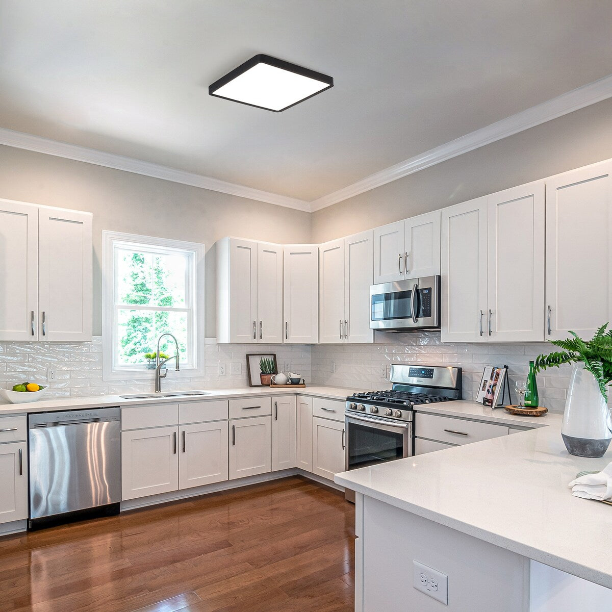 36 Watts Square Ultra-thin Selectable LED Flush Mount Ceiling Light for Dining Room Living Room Bedroom Kitchen - 11.81
