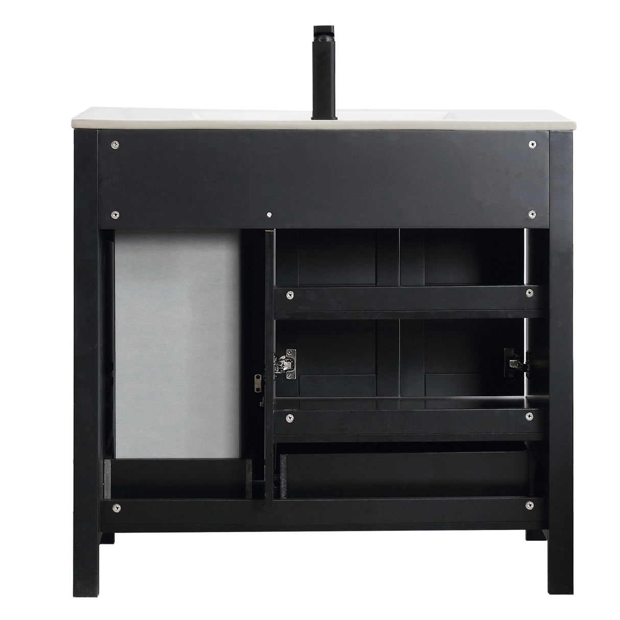 36" Bathroom Vanity Sink Combo with Laundry Hamper Ceramic Sink Storage Cabinet