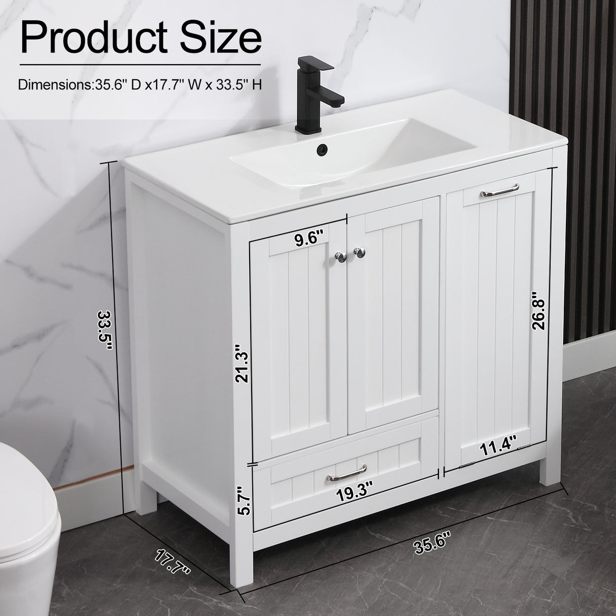 36" Bathroom Vanity Sink Combo with Laundry Hamper Ceramic Sink Storage Cabinet
