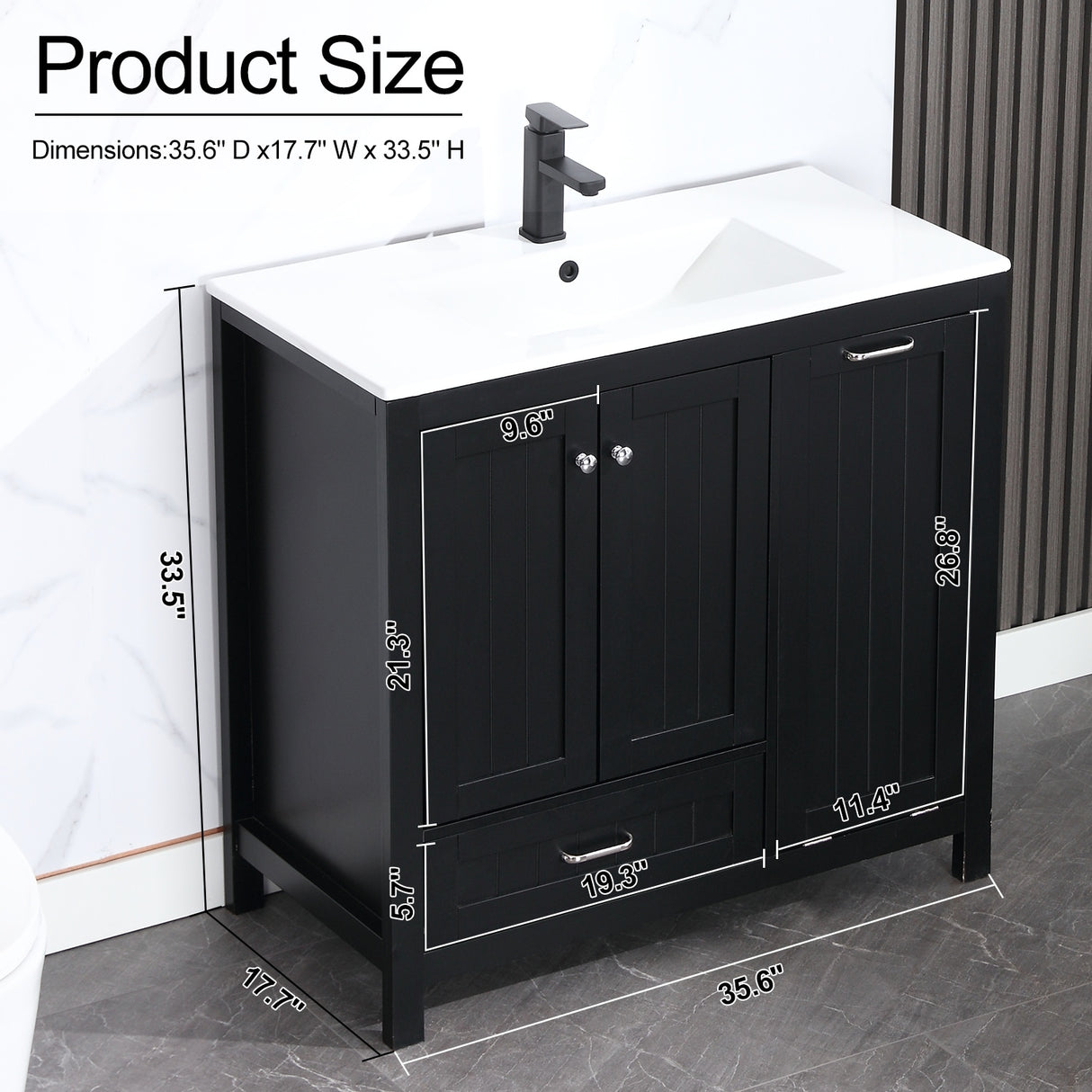 36" Bathroom Vanity Sink Combo with Laundry Hamper Ceramic Sink Storage Cabinet