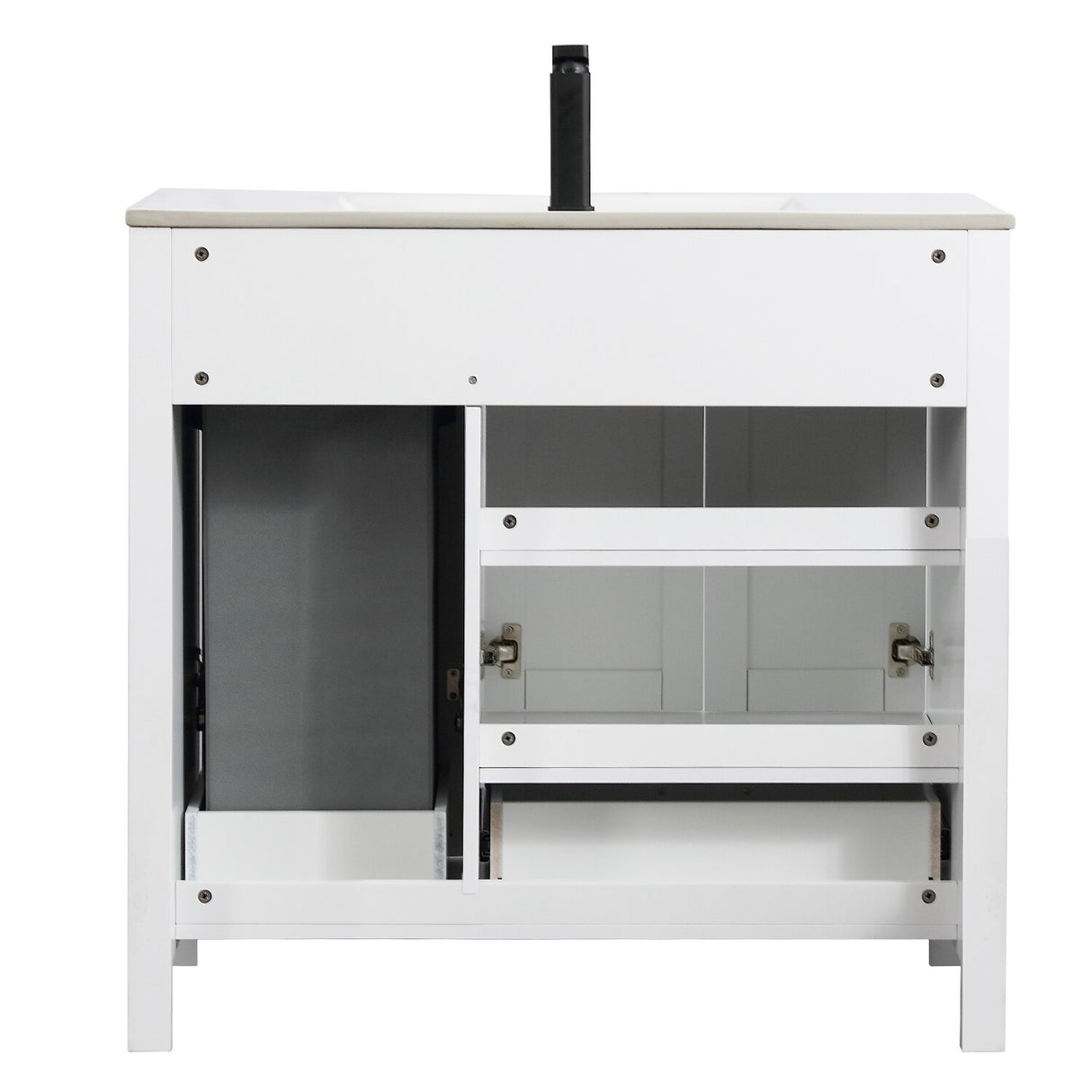 36" Bathroom Vanity Sink Combo with Laundry Hamper Ceramic Sink Storage Cabinet