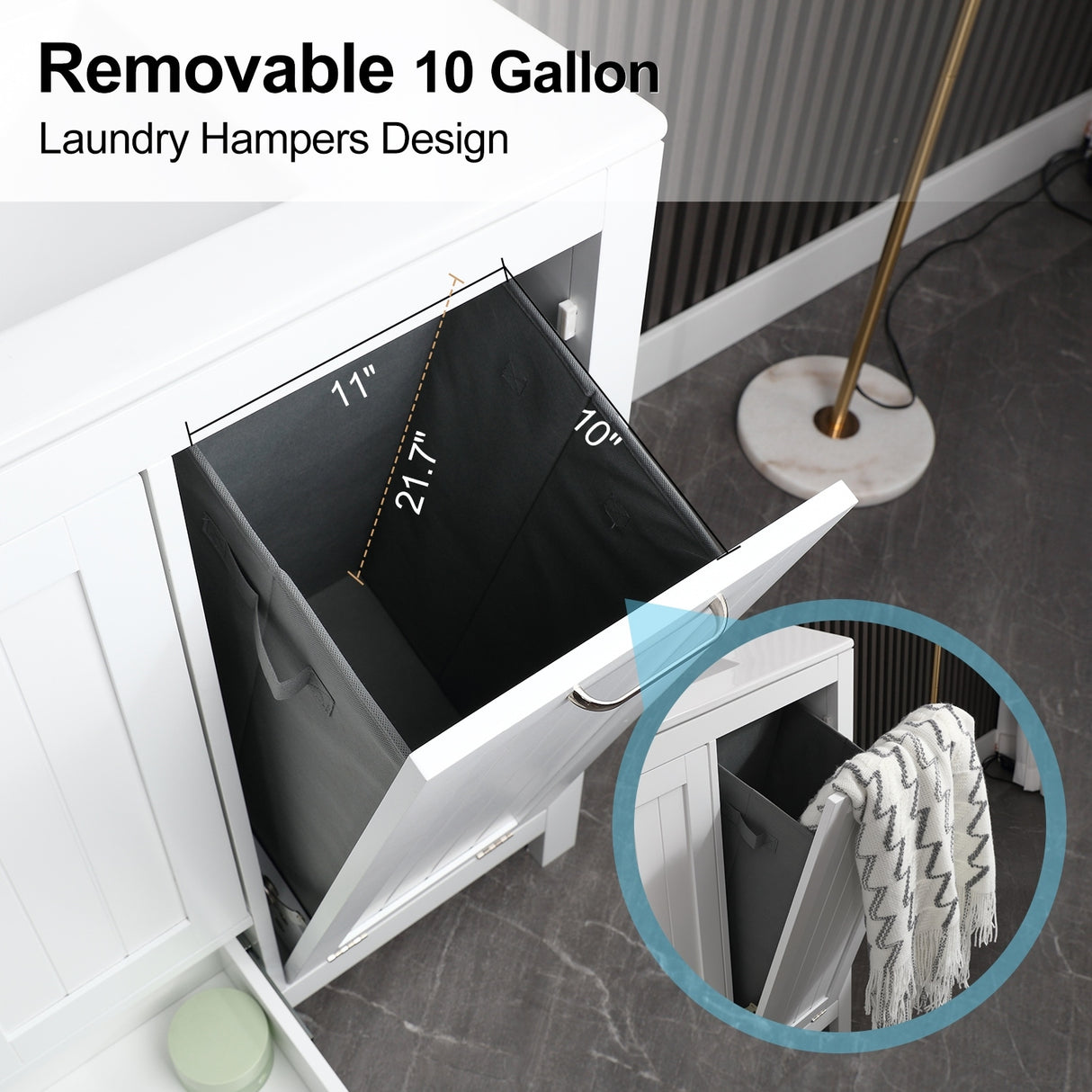 36" Bathroom Vanity Sink Combo with Laundry Hamper Ceramic Sink Storage Cabinet