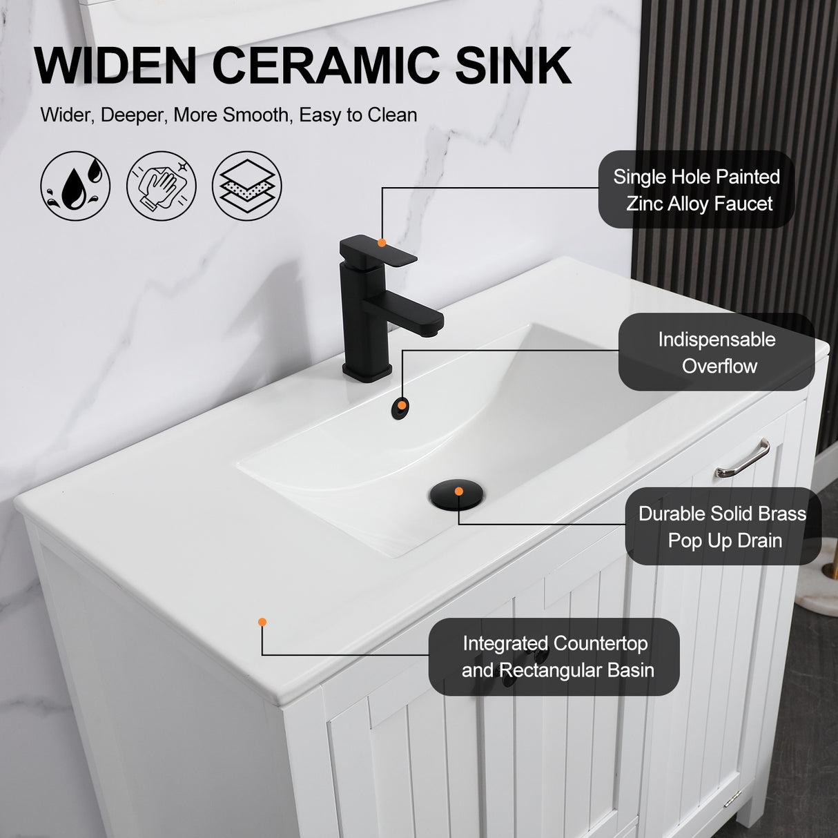 36" Bathroom Vanity Sink Combo with Laundry Hamper Ceramic Sink Storage Cabinet