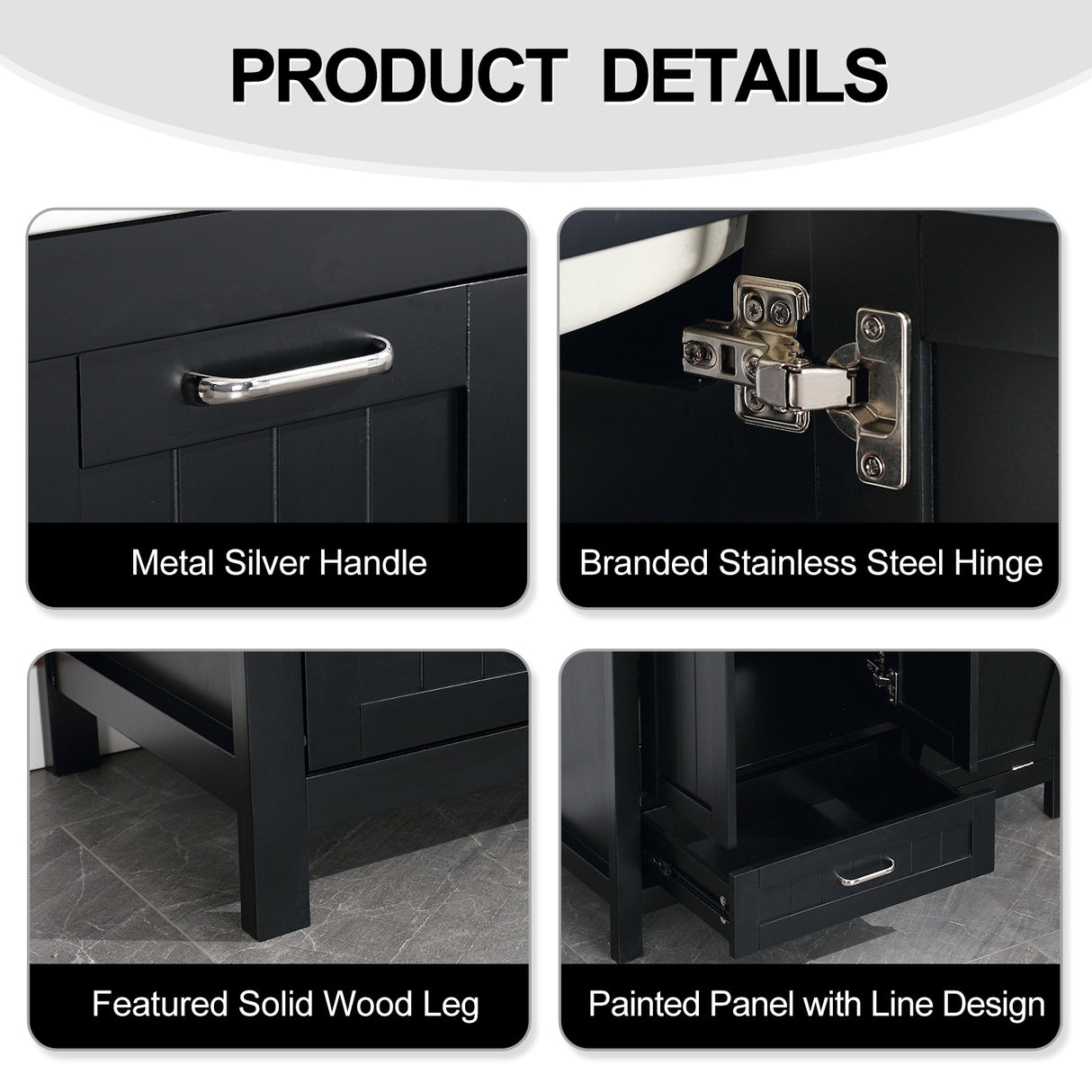 36" Bathroom Vanity Sink Combo with Laundry Hamper Ceramic Sink Storage Cabinet