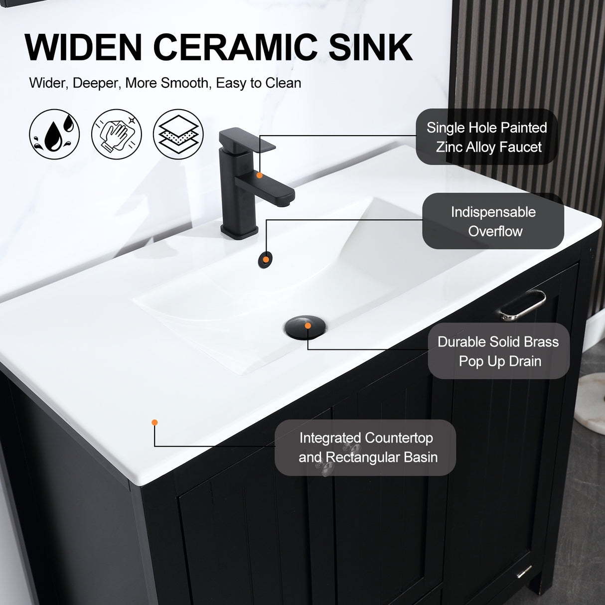 36" Bathroom Vanity Sink Combo with Laundry Hamper Ceramic Sink Storage Cabinet