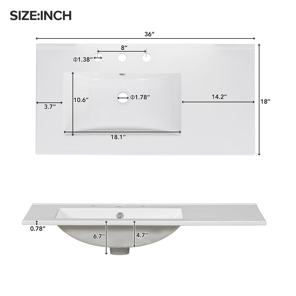 36" Bathroom Vanity with Ceramic Sink Combo w/ 2 Soft-close Doors