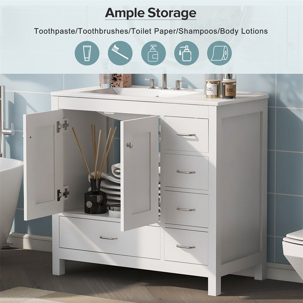 36" Bathroom Vanity with Ceramic Sink Combo w/ 2 Soft-close Doors