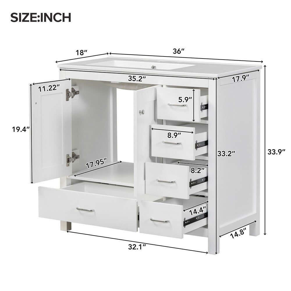 36" Bathroom Vanity with Ceramic Sink Combo w/ 2 Soft-close Doors