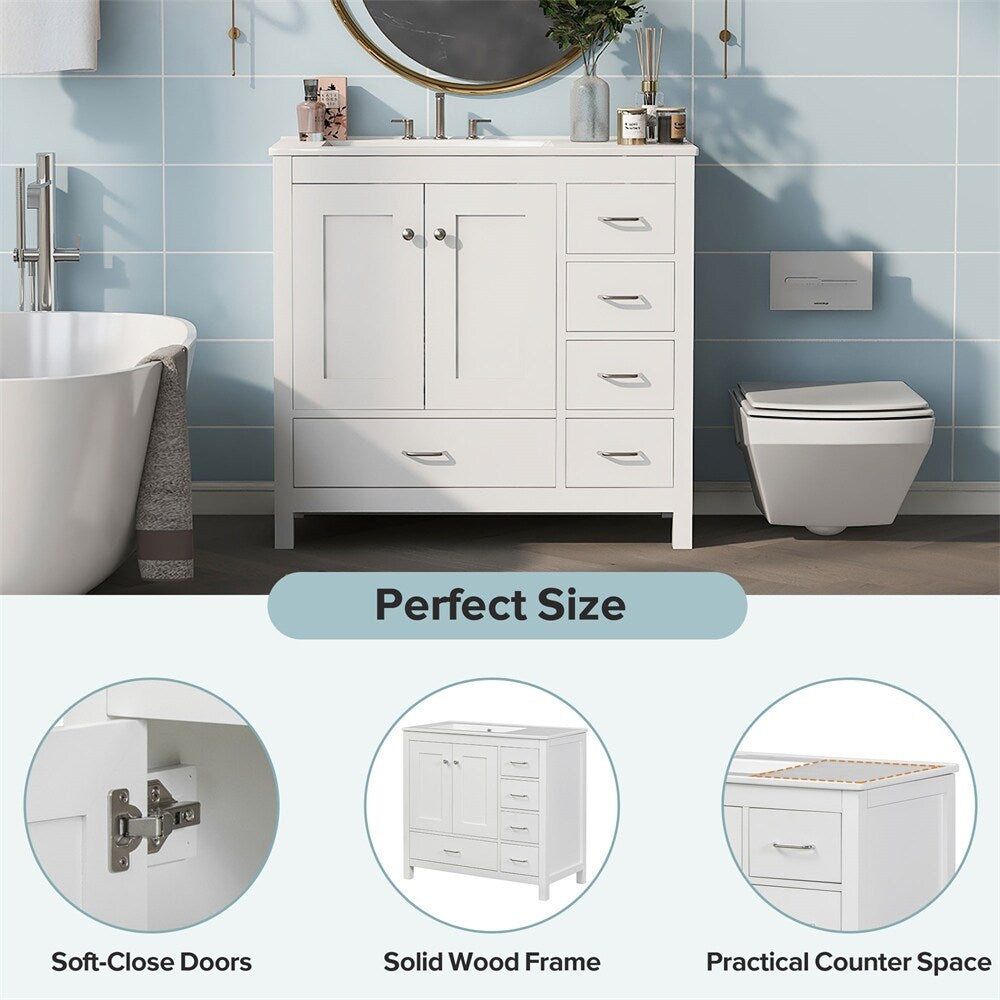 36" Bathroom Vanity with Ceramic Sink Combo w/ 2 Soft-close Doors