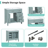 36" Bathroom Vanity with Sink Combo, Blue Bathroom Cabinet with Drawers, Solid Frame and MDF Board