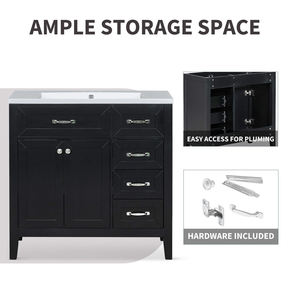 36" Bathroom Vanity with Sink Combo, Blue Bathroom Cabinet with Drawers, Solid Frame and MDF Board