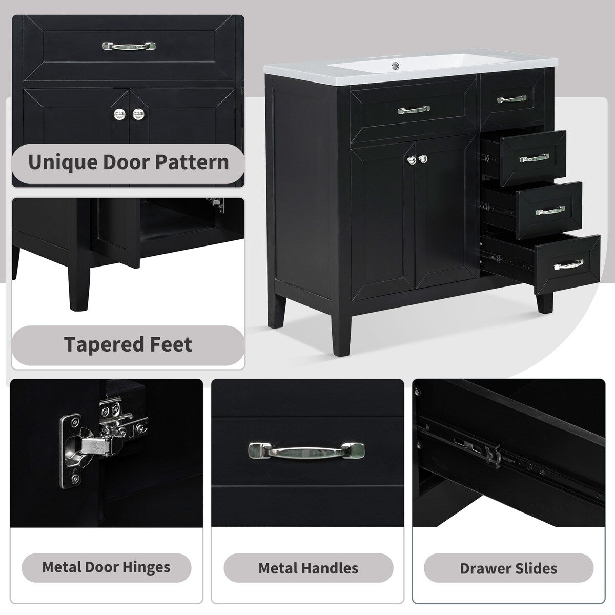 36" Bathroom Vanity with Sink Combo, Blue Bathroom Cabinet with Drawers, Solid Frame and MDF Board