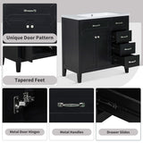 36" Bathroom Vanity with Sink Combo, Blue Bathroom Cabinet with Drawers, Solid Frame and MDF Board