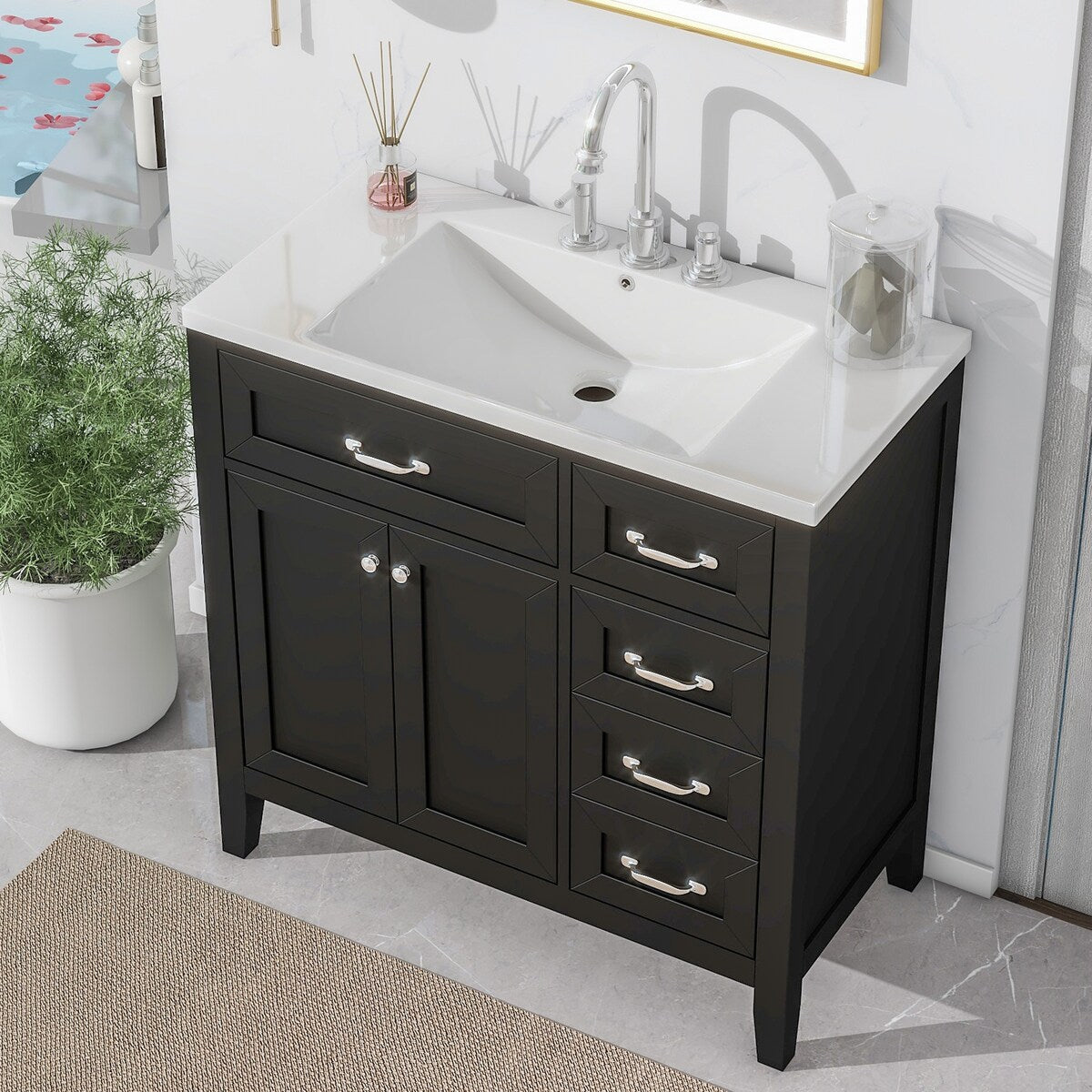 36" Bathroom Vanity with Sink Combo, Blue Bathroom Cabinet with Drawers, Solid Frame and MDF Board