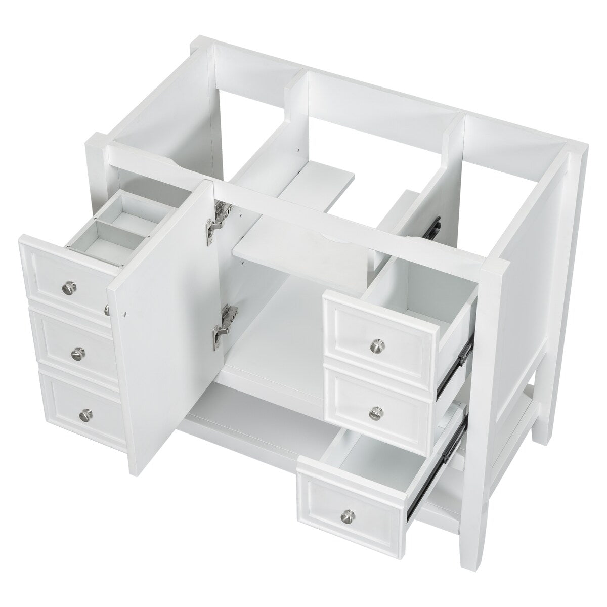36" Bathroom Vanity without Sink, Cabinet Base Only, One Cabinet and three Drawers, White