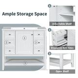 36" Bathroom Vanity without Sink, Cabinet Base Only, One Cabinet and three Drawers, White