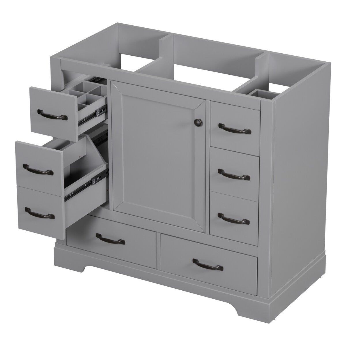 36" Bathroom Vanity without Sink, Cabinet Base Only, Six Drawers, Multi-Functional Drawer Divider, Adjustable Shelf