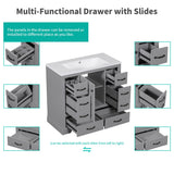36" Bathroom Vanity without Sink, Cabinet Base Only, Six Drawers, Multi-Functional Drawer Divider, Adjustable Shelf