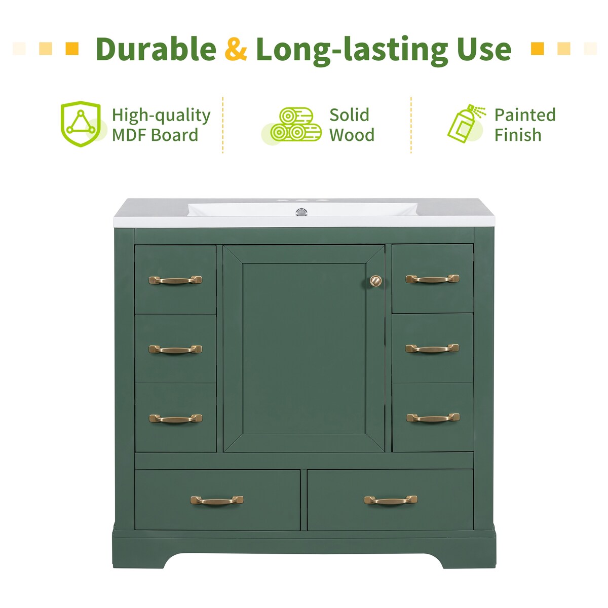 36" Bathroom Vanity without Sink, Cabinet Base Only, Six Drawers, Multi-Functional Drawer Divider, Adjustable Shelf