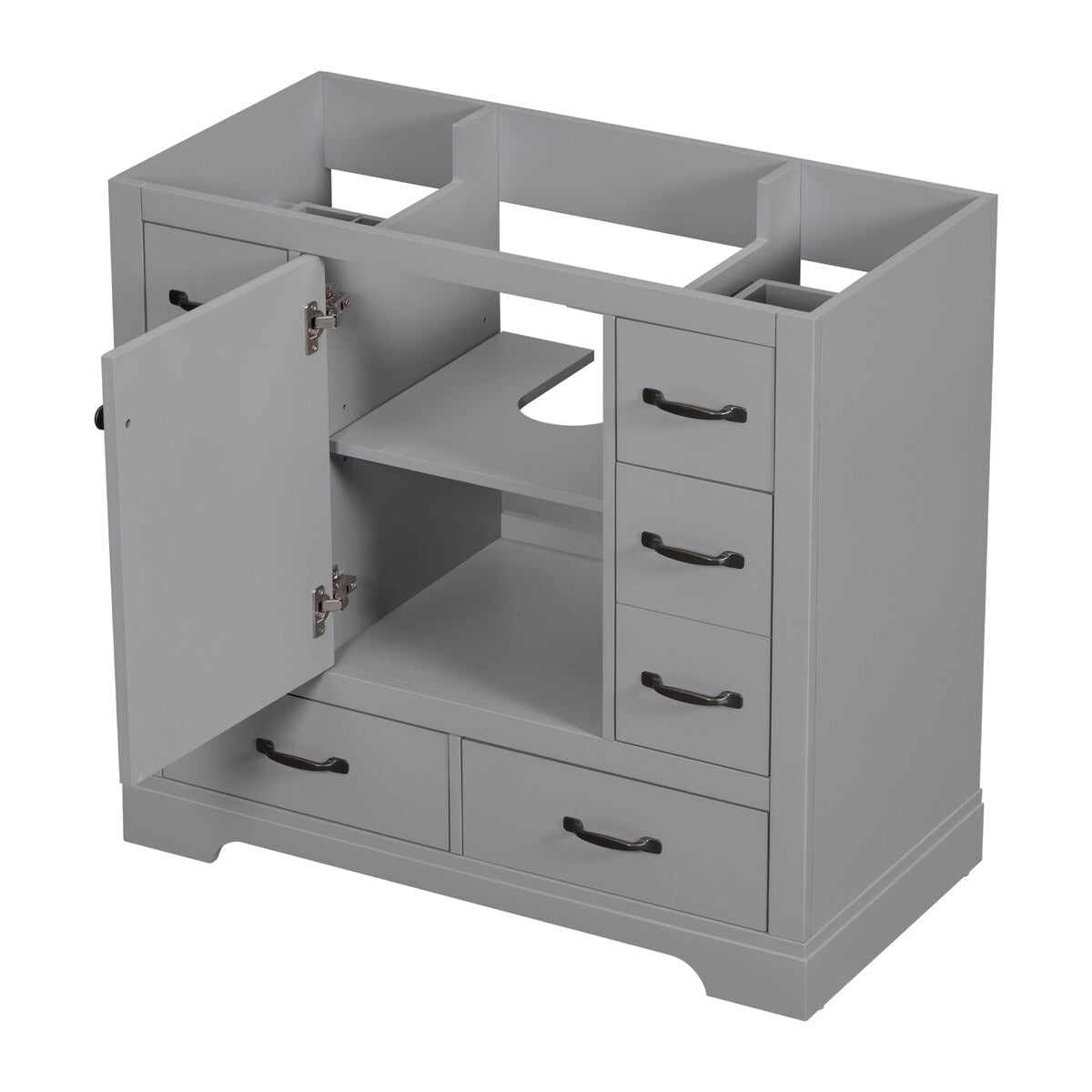 36" Bathroom Vanity without Sink, Cabinet Base Only, Six Drawers, Multi-Functional Drawer Divider, Adjustable Shelf