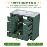 36" Bathroom Vanity without Sink, Cabinet Base Only, Six Drawers, Multi-Functional Drawer Divider, Adjustable Shelf