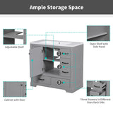36" Bathroom Vanity without Sink, Cabinet Base Only, Six Drawers, Multi-Functional Drawer Divider, Adjustable Shelf