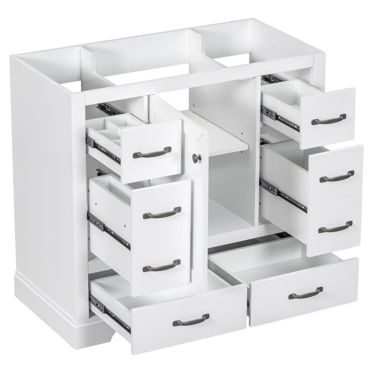 36" Bathroom Vanity without Sink, Cabinet Base Only, Six Drawers, Multi-Functional Drawer Divider, Adjustable Shelf