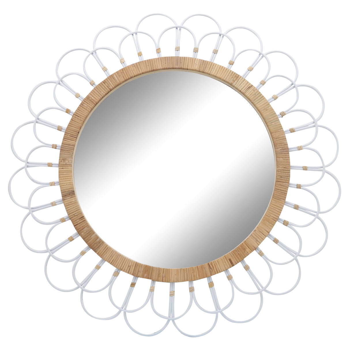 36" Daisy Wall Mirror, White, Round, 37"H, Solid Color - 36" x 2" x 37"