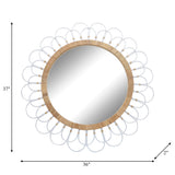 36" Daisy Wall Mirror, White, Round, 37"H, Solid Color - 36" x 2" x 37"