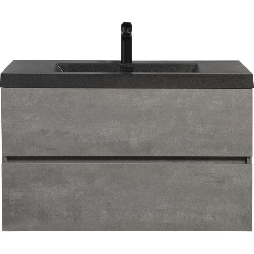 36" Floating Bathroom Vanity with Sink, Wall-Mounted Bathroom Storage Vanity with Quartz Sand Top Basin and Soft Close Drawers